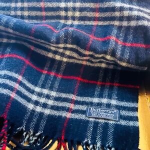Burberry Navy and Red Plaid Scarf.  57.5 - 11.75 width